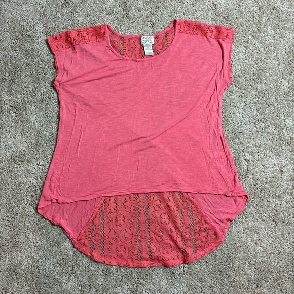 EYELASH COUTURE WOMEN'S BLOUSE TOP Size Small Lace Round Neck Short Sleeve Pink - Picture 6 of 7